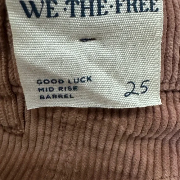Free People We The Free Good Luck Mid Rise Barrel Corduroy Pants Size 25 Brown - Picture 5 of 5